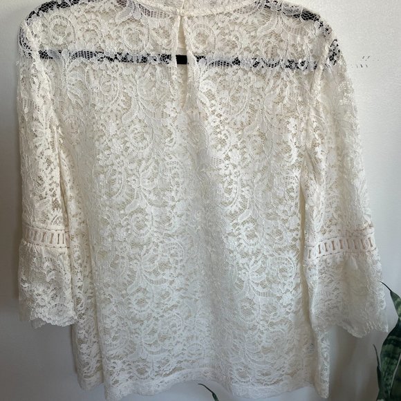 Loft Lace Blouse Bell Sleeves NWOT Large Cream Ivory - Picture 2 of 4